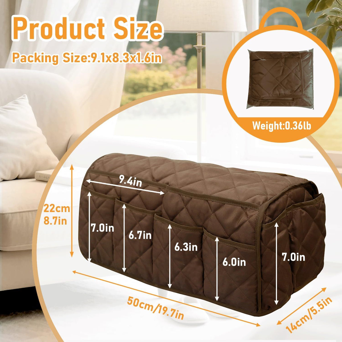 Armchair Caddy for Recliner, Non-Slip Recliner Pocket Organizer, Remote Holder for Recliners, Sofa Armrest Organizer, Couch Caddy with 14 Pockets Storage for TV Remote, Phone, Magazine (Brown)