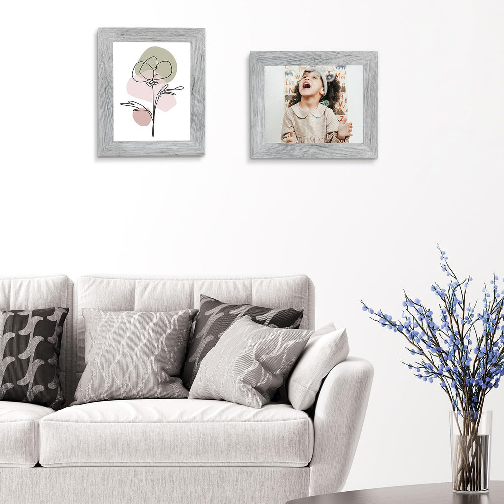 2 Pack 8x10 Picture Frames in Grey, Real Glass, Wall&Tabletop Display