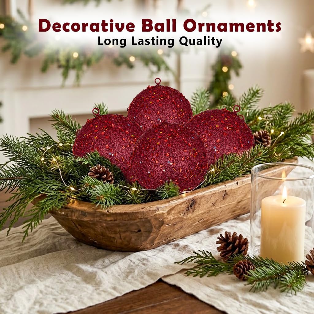 4Pcs 4.7" Large Red Christmas Balls Ornaments for Christmas Trees