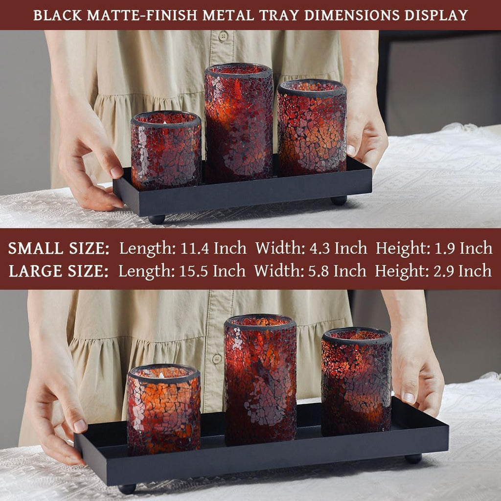 15.5"x5.8" Matte Black Rectangular Metal Tray, Candle & Jewelry Organizer