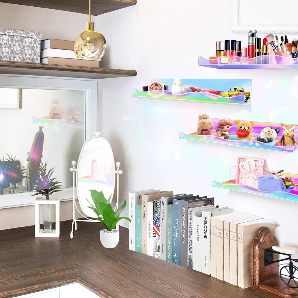 DILIBRA 4 Packs Iridescent Acrylic Floating Shelves, 15.7Inch Display Shelf