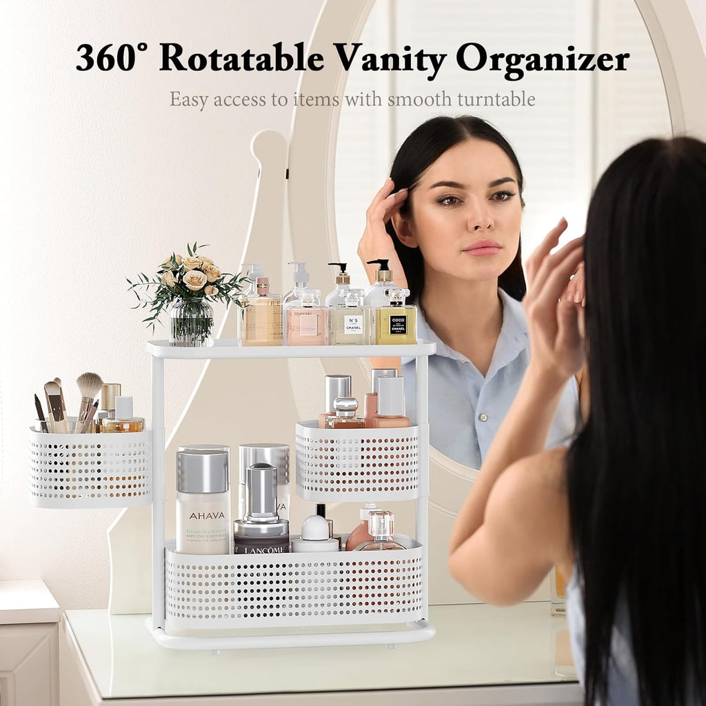KINGRACK Metal Bathroom Counter Organizer，Rotating Countertop Storage Shelf