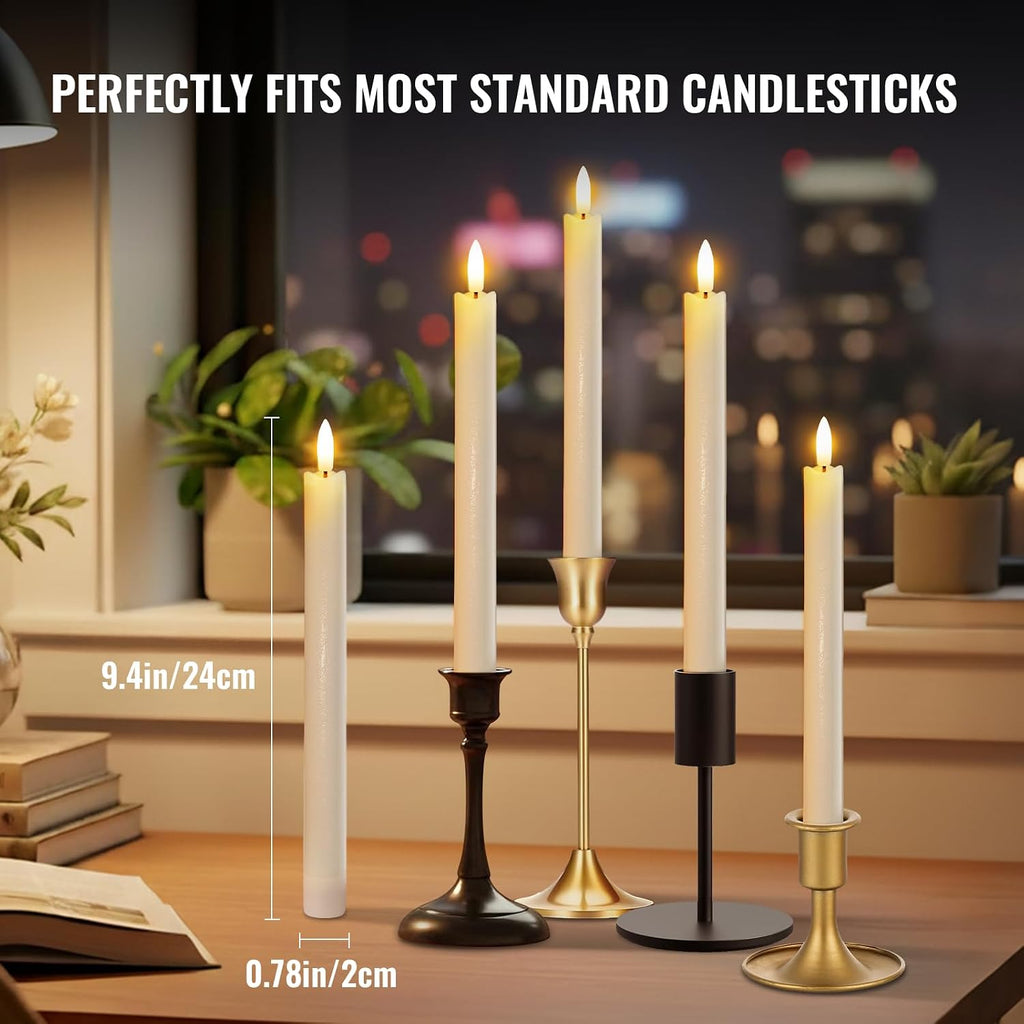 Rechargeable Flameless Taper Candles with Remote & Charging Base, 6 Pack