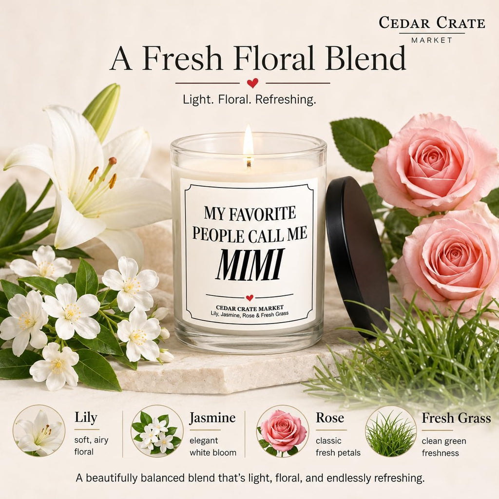 Mimi Gifts - My Favorite People Call Me Mimi Candle - Gifts for Grandma from Grandkids, Mothers Day Gift - Lily Jasmine Rose & Fresh Grass Soy Candle 13.5 oz Made in USA