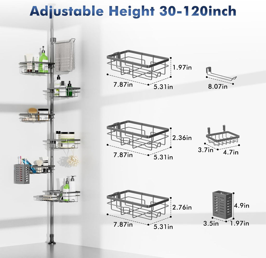 Corner Shower Caddy Tension Pole,Bathroom Shelf for Inside Shower Organizer