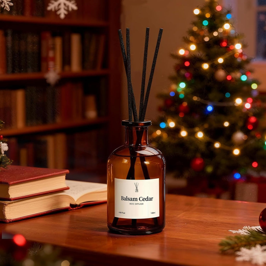Balsam Cedar Reed Diffuser Set - Includes Reed Diffuser Sticks, 2 Pack Fragrance Oil and Glass Bottle, Reed Diffusers for Home Bathroom Shelf Decor & Gift, Air Fresheners (8.12 fl.oz)