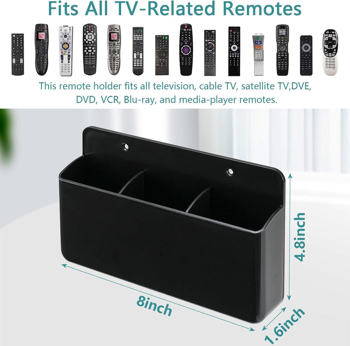 3 Slot Wall Mounted Remote Control Holder, Black