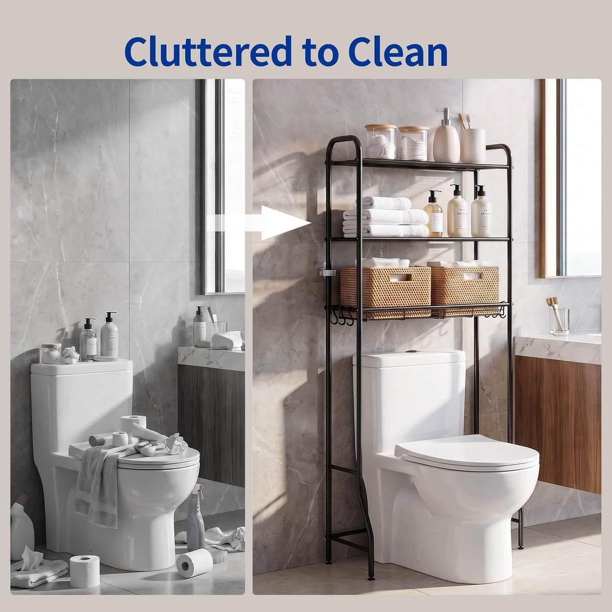 Delamu Over Toilet Storage Rack, 3 Tiers (62.8" H) Bathroom Organizer Shelf