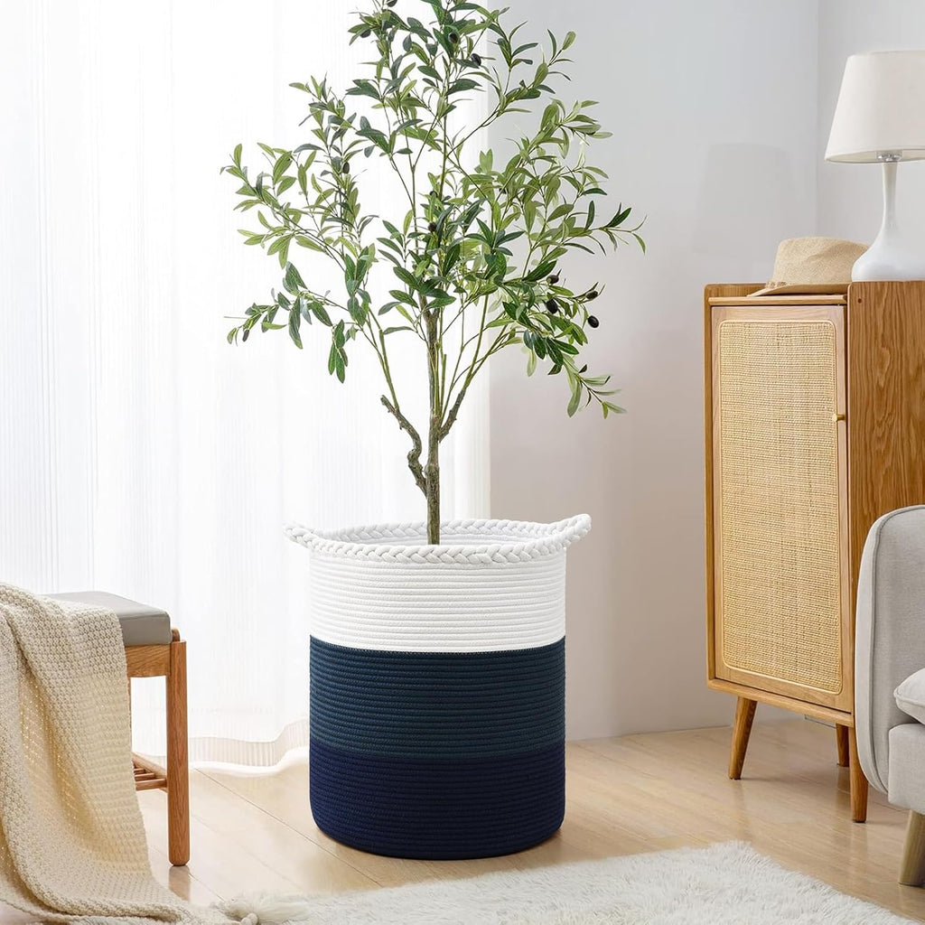 Cotton Rope Laundry Basket Hamper with Reinforced Handles