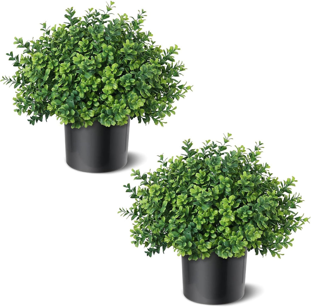 2 Sets of Artificial Boxwood Topiary Trees for Front Door Decoration(Green)