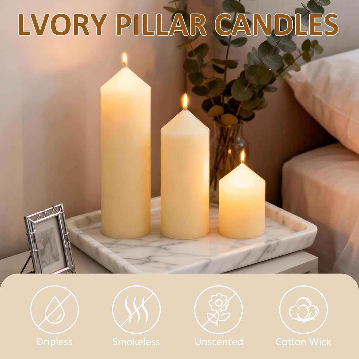 24-Pack Ivory Pillar Candles Bulk Set