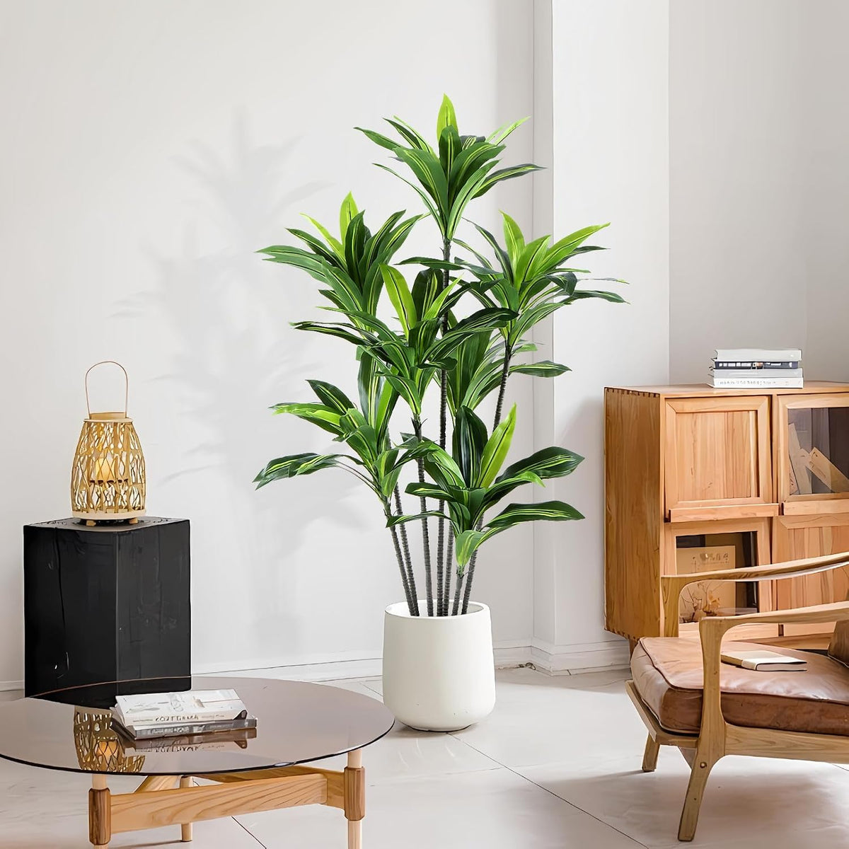 Dracaena Artificial Plant Indoor 5FT - Large Tropical Fake Tree with Lifelike Leaves - Tall Faux Floor Plant in Pot - Artificial Dracaena Tree Indoor for Home Office Living Room Decor