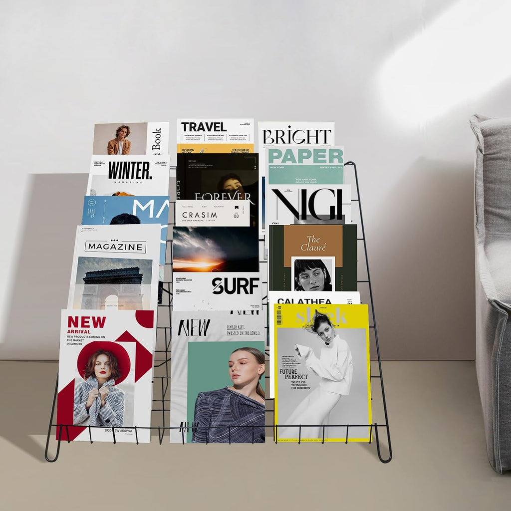 6 Tier Wire Magazine Rack - Comic Book Rack Wide Wire Tabletop Display Rack for Exhibitions Office Table Top Book Brochure Literature Comic Greeting Card Shelf Holder Stand