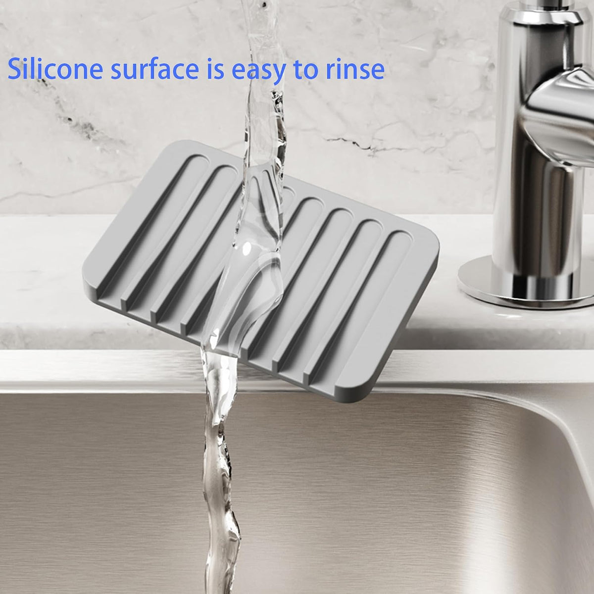 4-Pack Self Draining Soap Dish for Shower Bathroom Waterfall Silicone Soap Saver Tray Sponge Holder for Kitchen Sink Non-Slip Easy Clean (Purple and Green)