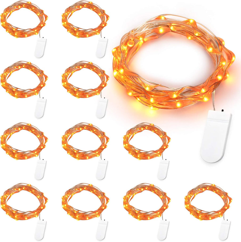 Brizled Halloween Lights Orange, 20 LED Indoor Battery Fairy Lights 12 Pack