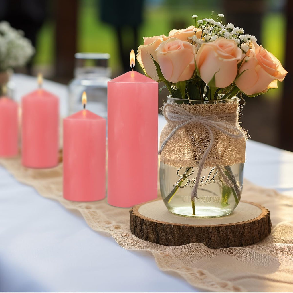 Pink Pillar Candles for Romantic, 3x8 Inch Unscented Column Candles for Spa Church Weddings, Non-Toxic Smokeless and Dripless Hand Poured Emergency Candle