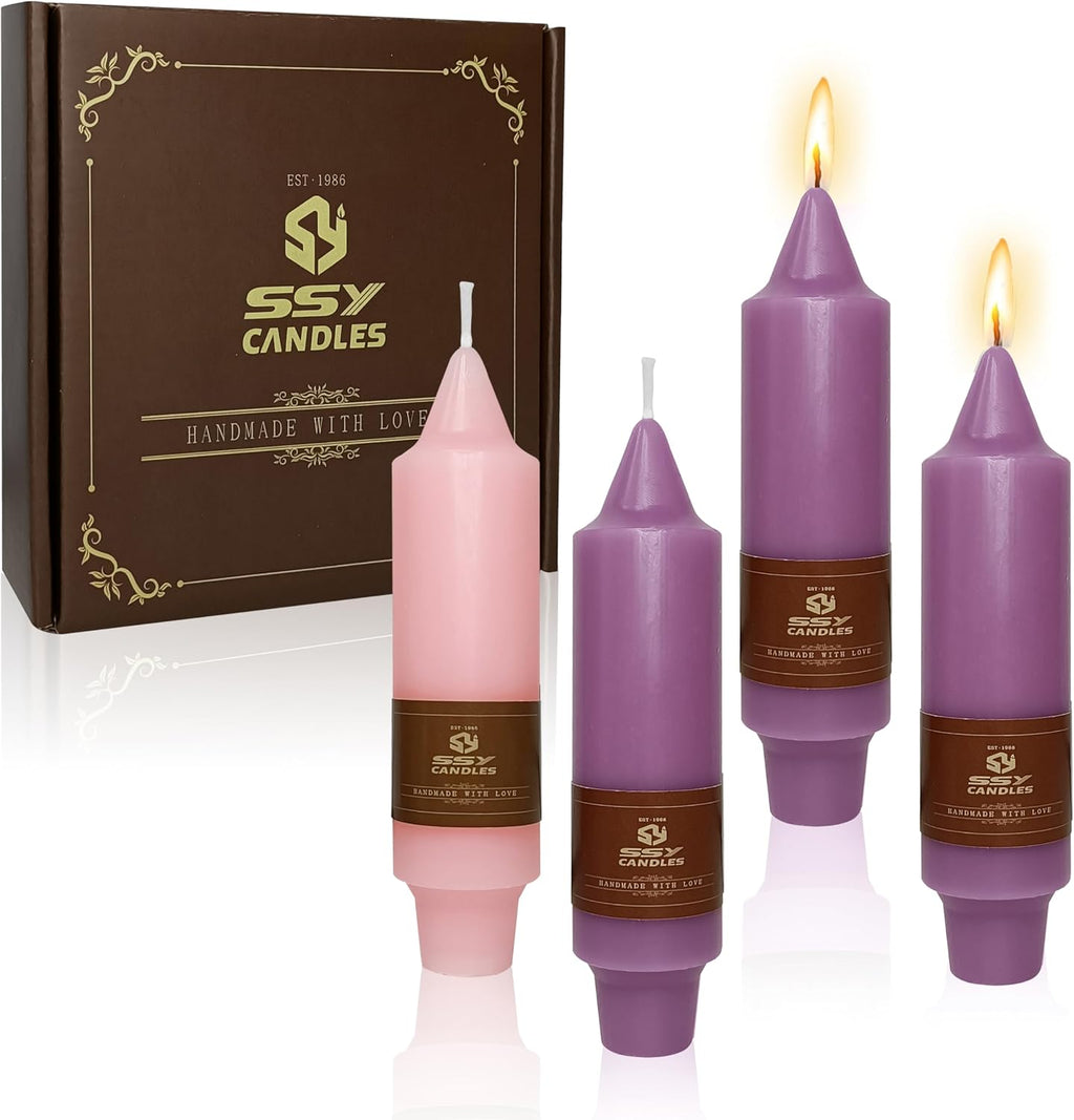 Christmas Advent Short Taper Candle Candle Sticks, 5 Inch Mini Pillar Candles, 4PCS Handmade Unscenteds Candlesticks for Holidays Church Christmas Celebration Party Decor