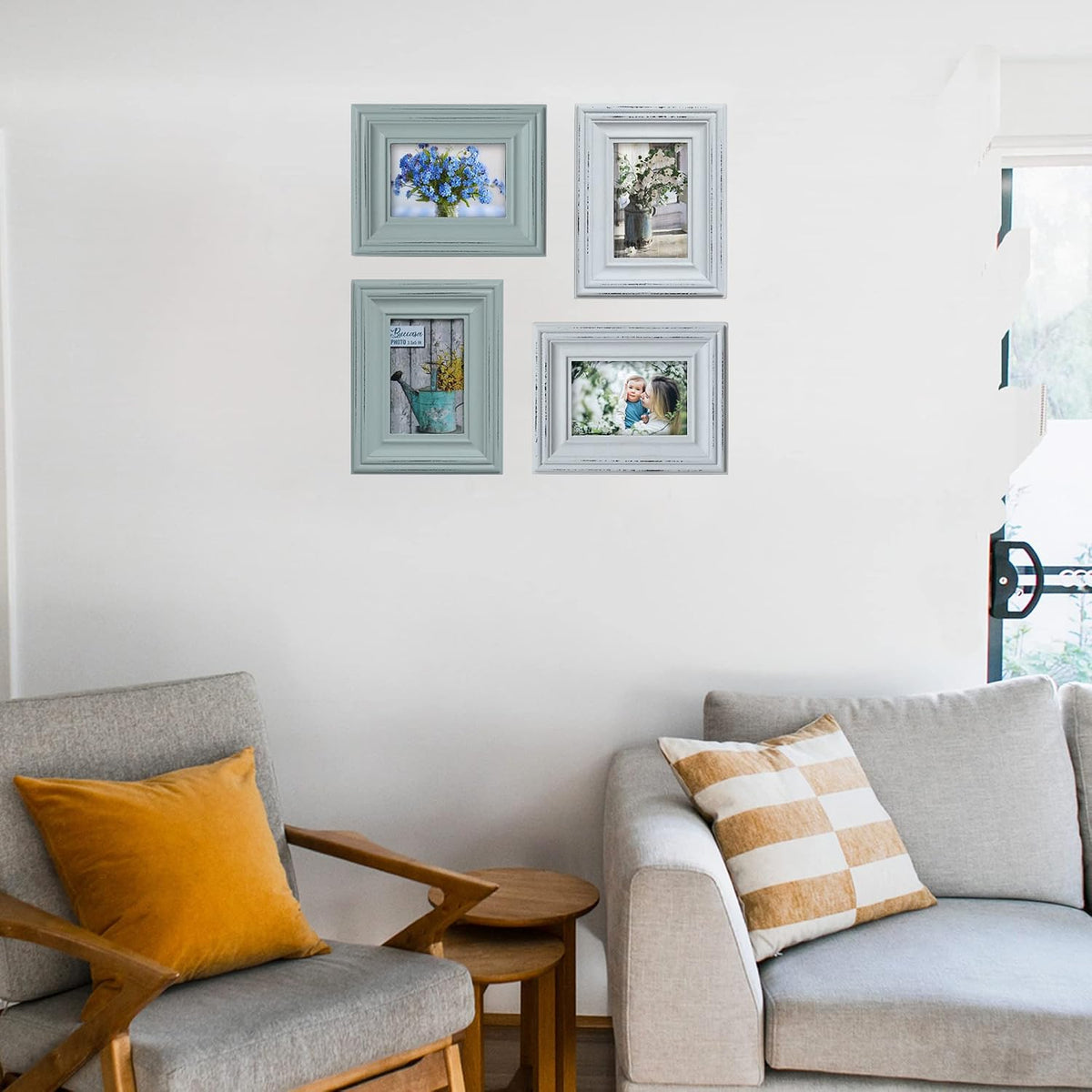 Buecasa Wooden Picture Frames 4x6 Inches Pack of 2 Vintage Aqua and White