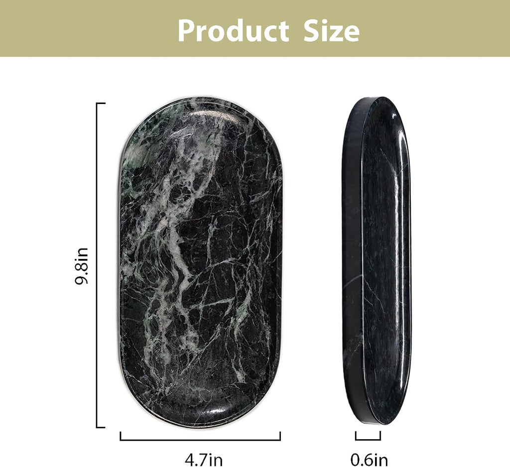 Emerald Green Marble Tray | Bathroom Jewelry Organizer | Spa-Quality Perfume Tray for Dresser, Nightstand, Makeup Table | Natural Stone & Non-Slip Base,9.8"x4.7"x0.6"