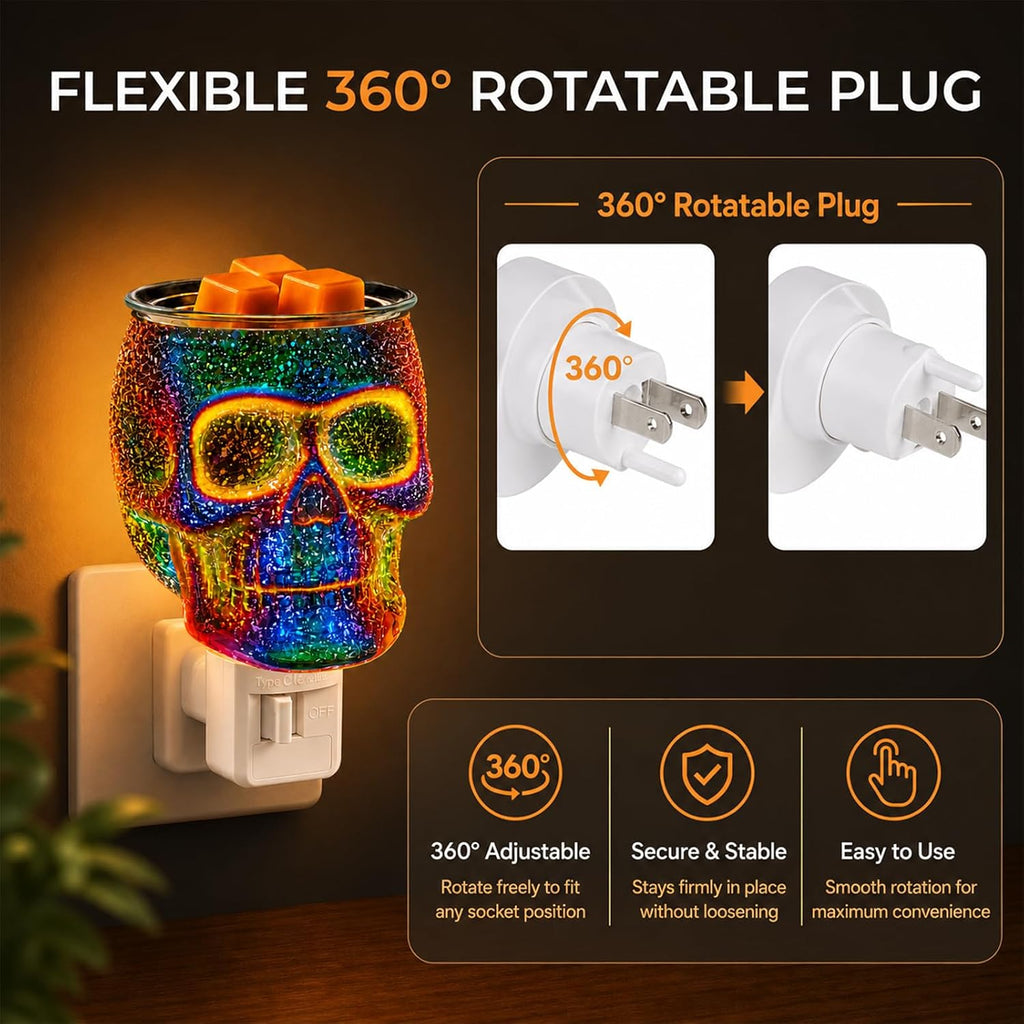 Wax Melt Warmer, Plug in Skull Wax Warmer for Scented Wax & Fragrance Oil, 3D Glass Wax Melter with Spare Bulb, Scentsy Night Light for Home Decor & Gift
