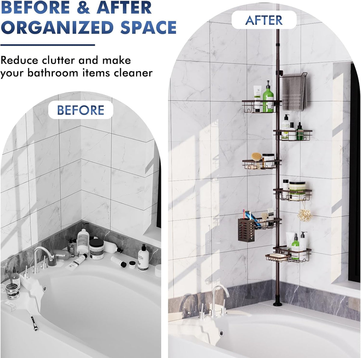 Corner Shower Caddy Tension Pole, Bathroom Organizer and Storage for Shower