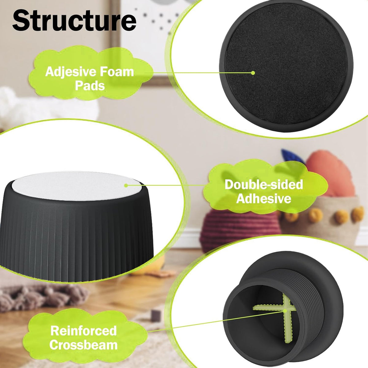 Adjustable Furniture Risers for Table,Desk,Cabinet,Bedside Table Heavy Duty