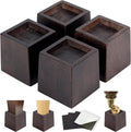 3 Inch Height Heavy Duty Wood Bed Risers – 4 Pack Wood Furniture Risers Extenders for Bed, Sofa&Table, Support Up to 2200lbs, Non-Slip Recessed Hole Furniture Lifts for Storage (Walnut Color)