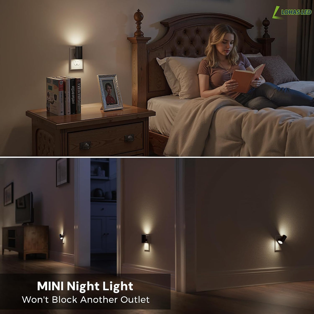 L LOHAS LED Bright Night Lights Plug into Wall,Daylight White,Rotating,Mini