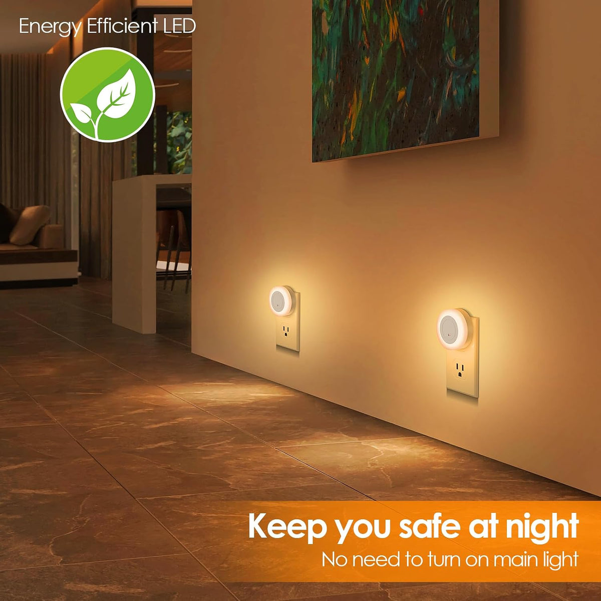 2-Pack LED Night Lights Plug in Dimmable with Sensor 2200K Amber White