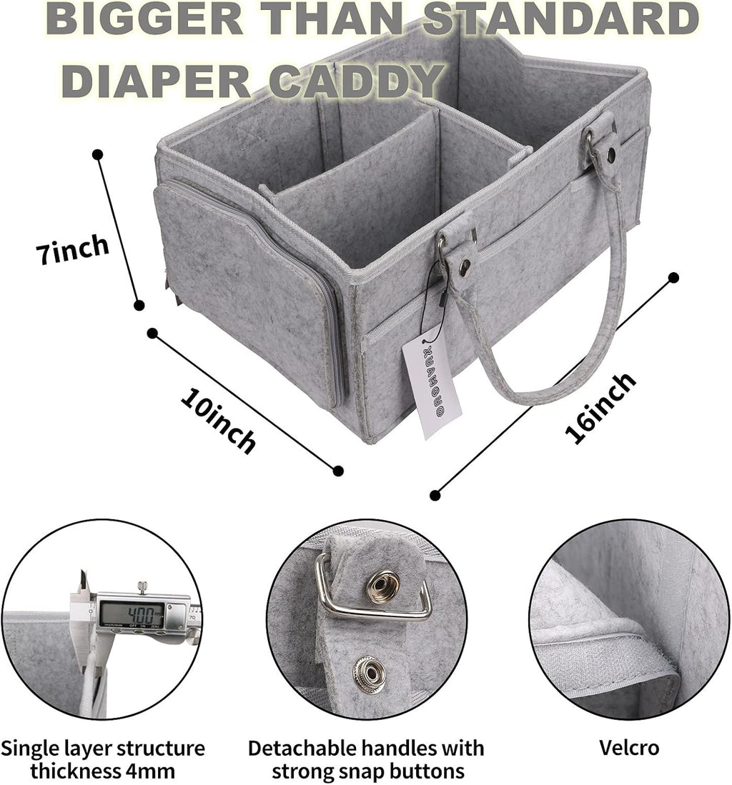 XUANGUO Large Baby Diaper Caddy Organizer, Felt Basket with Handles, Grey