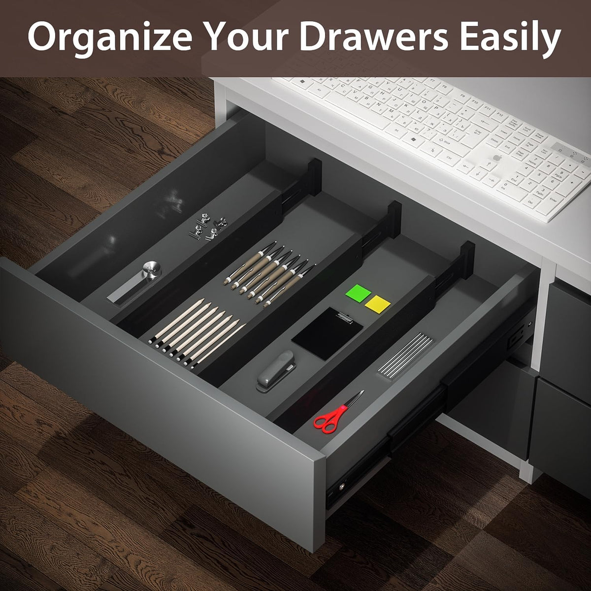 4 Pack Bamboo Drawer Dividers 17-22" Adjustable Kitchen Organizer, Black