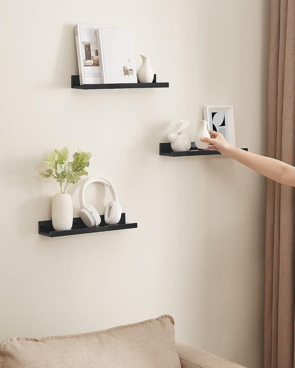 SONGMICS Floating Wall Shelves, Set of 3, 15-Inch Wide