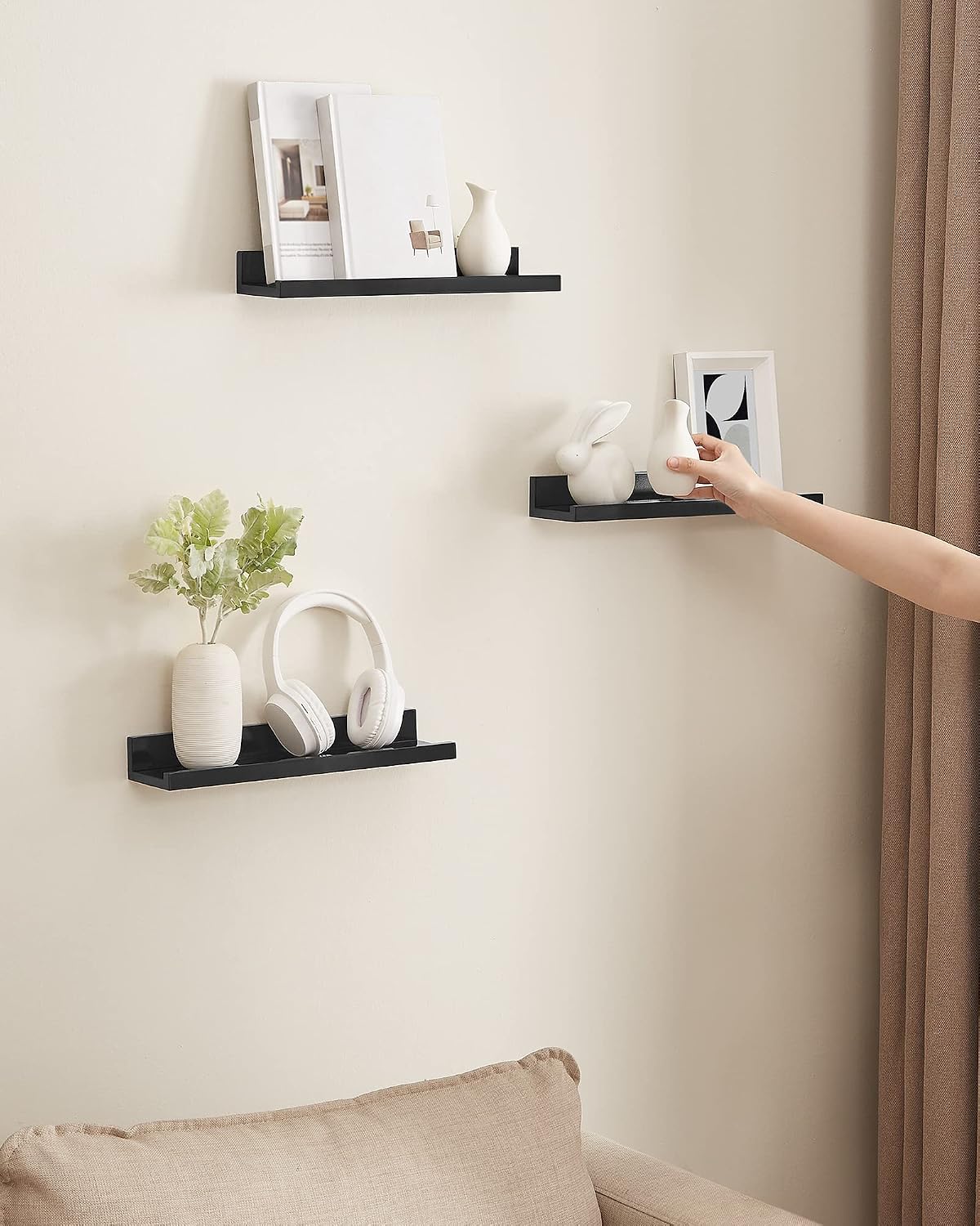 SONGMICS Floating Wall Shelves, Set of 3, 15-Inch Wide