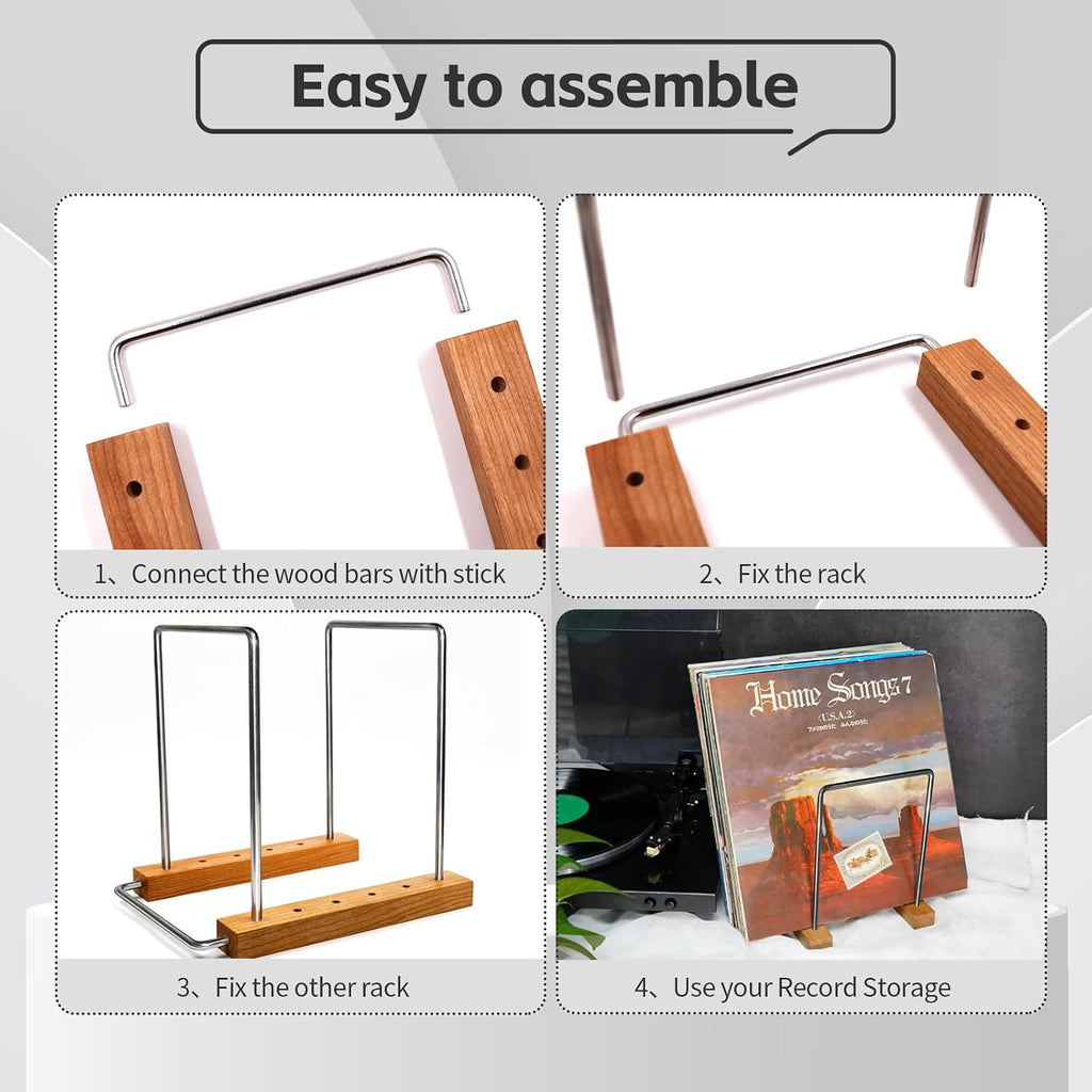 40 LP Vinyl Record Storage Solid Wood Vinyl Record Holder (Stainless Steel)