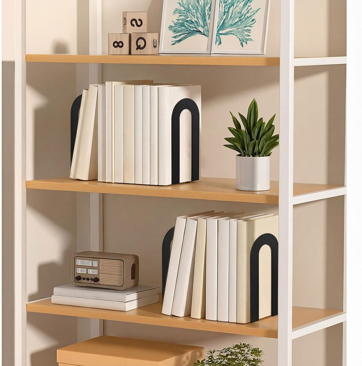 Chunful 8 Pcs Black Metal BookEnds Shelves, 7.5 x 5.75 x 3.5 in