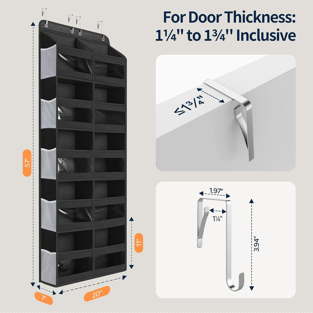 Yecaye 5-Tier Over The Door Organizer Dual-Column, 80lbs Load Over the Door Storage of 10 Compartments, Heavy Duty Door Organizer Hanging for Bedroom Closet Nursery Bathroom Pantry, Black, 2 Pack
