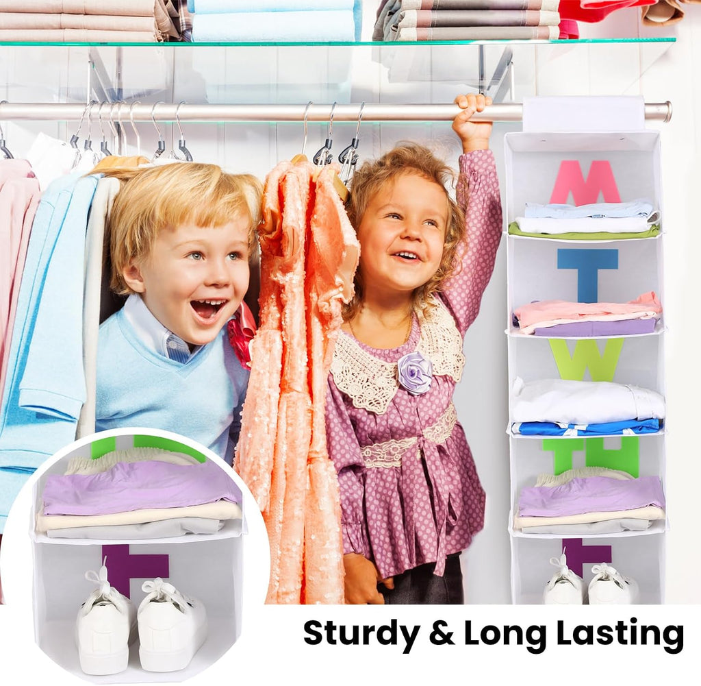 Hahafelt 2pcs 5 Shelf Weekly Clothes Organizer for Kids, White