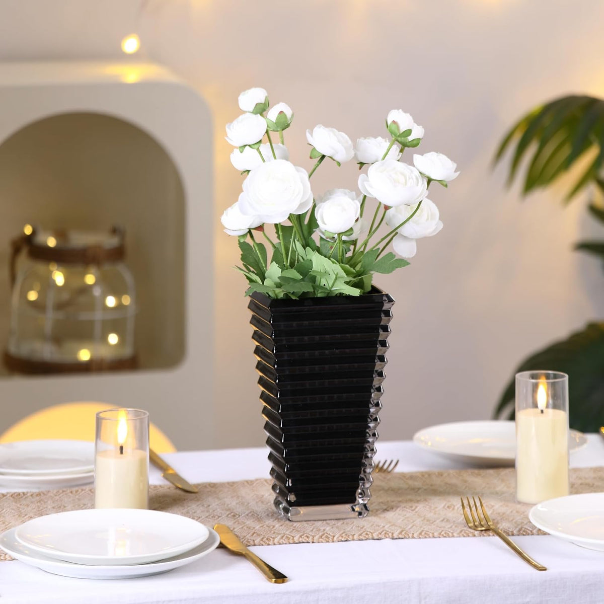 Crystal Vase, Large Crystal Vases for Flowers, Dark Large Flower Vase, Modern Glass Vases for Living Room, Bedroom, Kitchen, Dining Table, Mantle, Wedding, 9 Inches