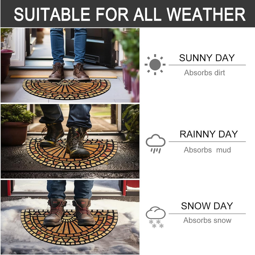 CHICHIC Front Door Mat 24"x36" Outdoors Heavy Duty Rubber Mat, Semicircle