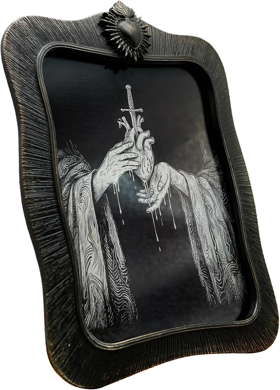 8x10 Vintage Picture Frame, Antique Black Ornate Gothic Photo Frame for Wall Hanging or Tabletop Display, Decorative Heart Relief Design, Retro Home Decor, Photo Gallery Art