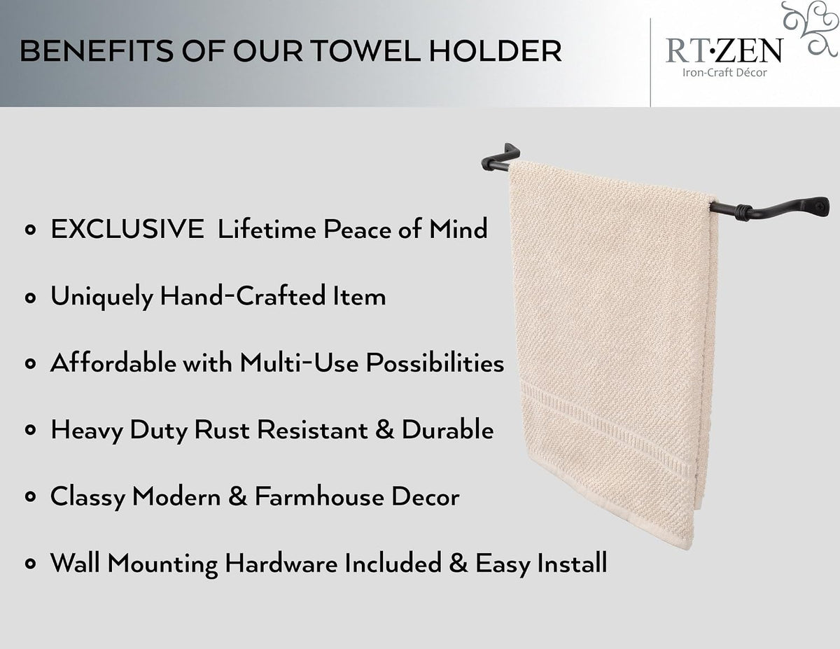 RTZEN Farmhouse Bathroom Towel Holder Wall Mount, Matte Black Decoration