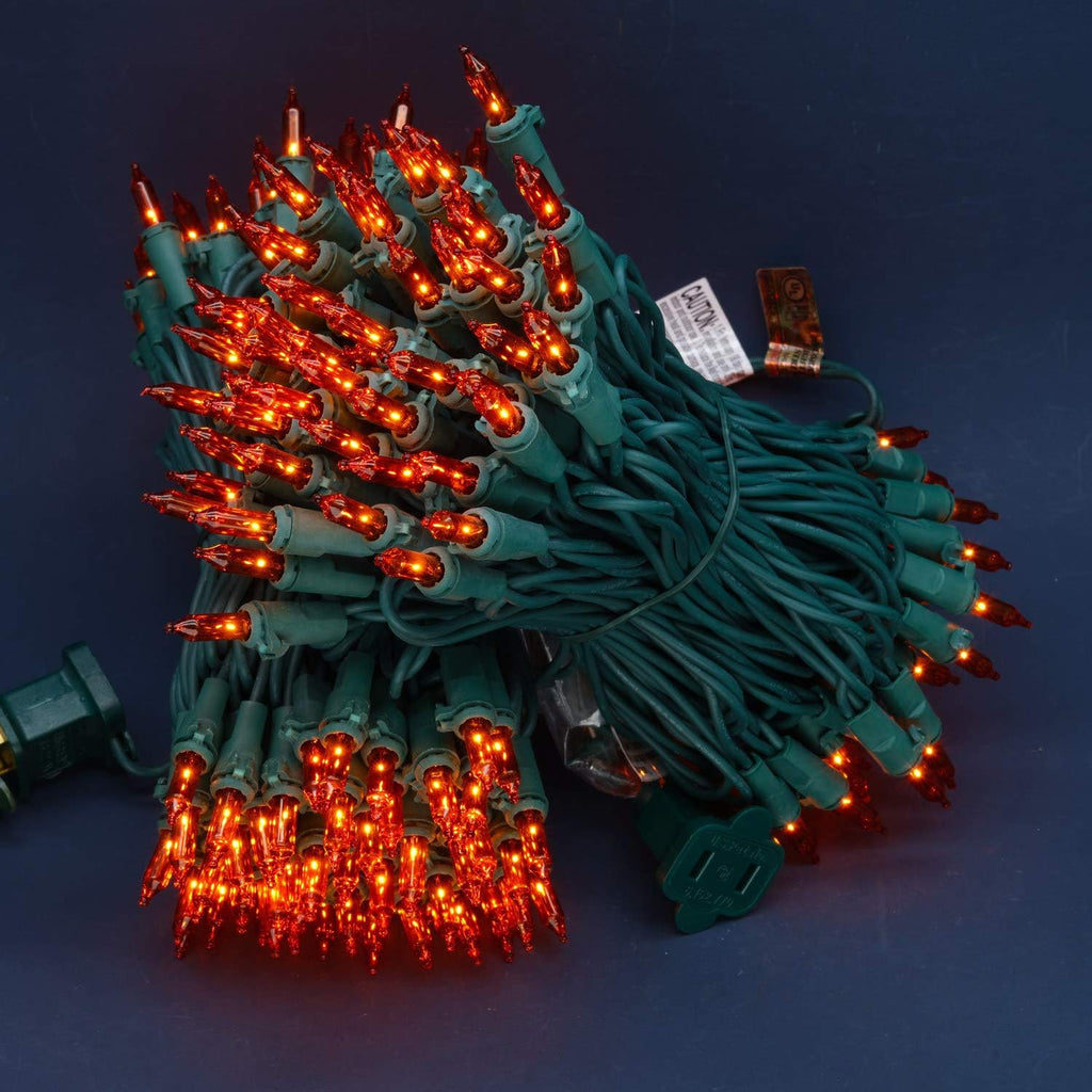 200 Orange Christmas Lights, 2 Set 33 ft 100 ct Green Wire UL String Light