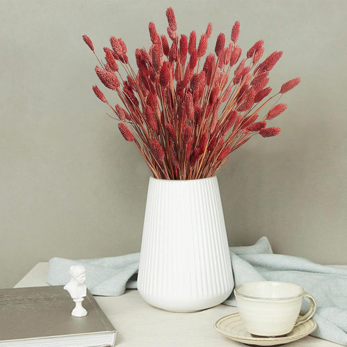 120pcs Fall Burnt Orange Bunny Tails Dried Flowers,17" Dried Natural Bunny Tails Fluffy Orange Pampas Grass Decor Lagurus Ovatus Boho Flower Arrangements for Fall Home Decor Wedding