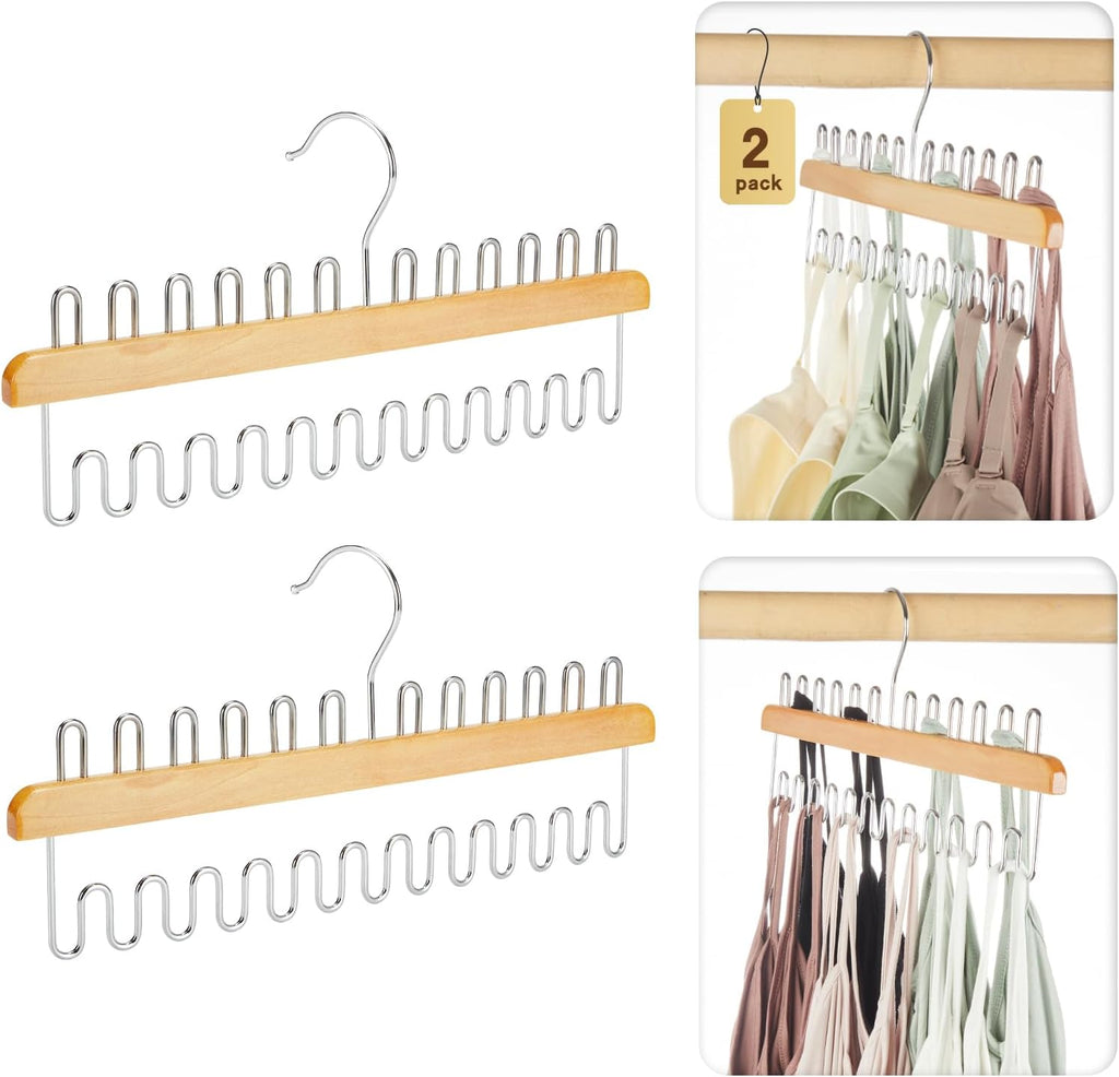 HOUSE DAY Closet Organizers and Storage, Tank Top Hangers, Rotatable Bra Organzier for Closet, Max 48 Storage Capacity Sport Bra Holder, Wood Space Saving Hanger 2 Pack - Dorm Room Essentials