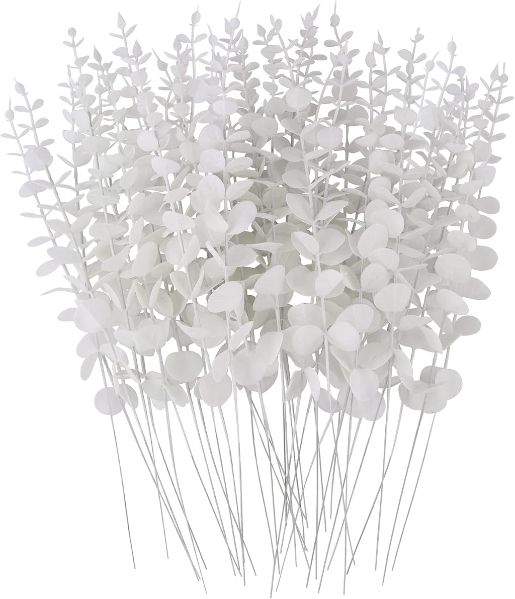 FEQO 36 Pcs White Artificial Eucalyptus Stems 15" Faux Eucalyptus Branches