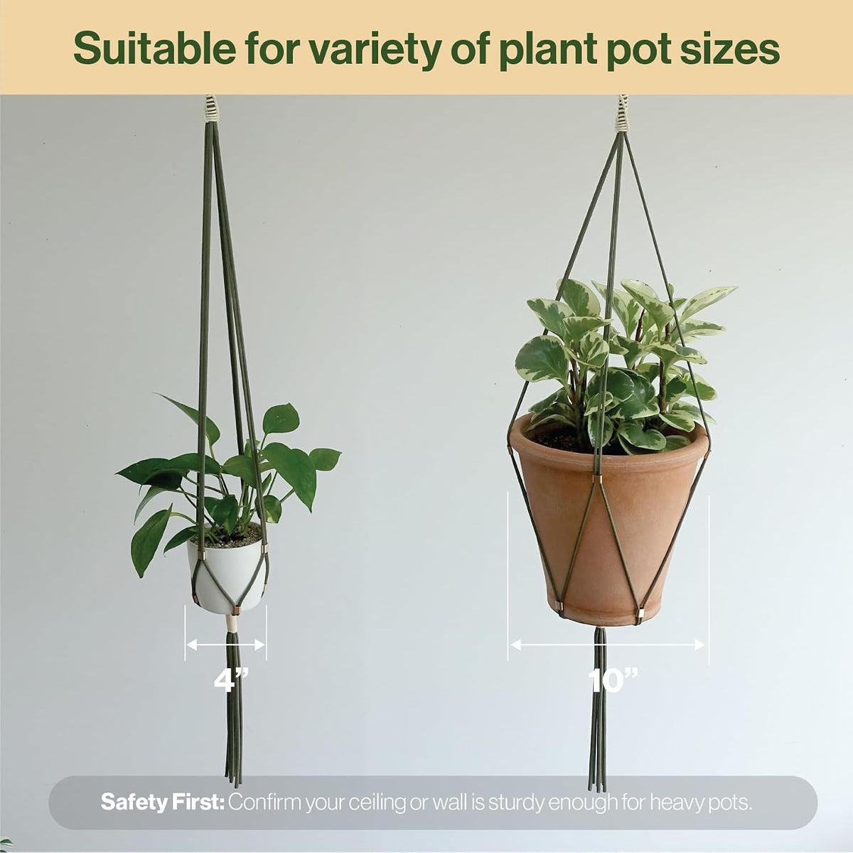 Macrame Plant Hanger Polyester Rope 42 Inch Outdoor Indoor Adjustable Hanging Planter for up to 10 Inch Plant Pot Modern Boho Home Decor (1, Forest Green/Ivory)