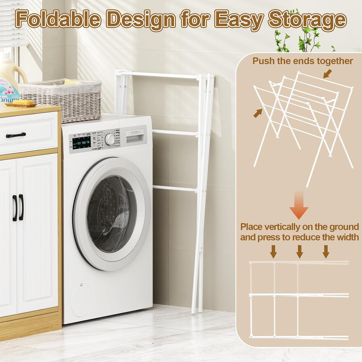 Extra Large Clothes Drying Rack Foldable Clothing Drying Rack 33" W x 37" H x 27.5" D, Space-Saving Portable Laundry Drying Rack for Outdoor & Indoor, White