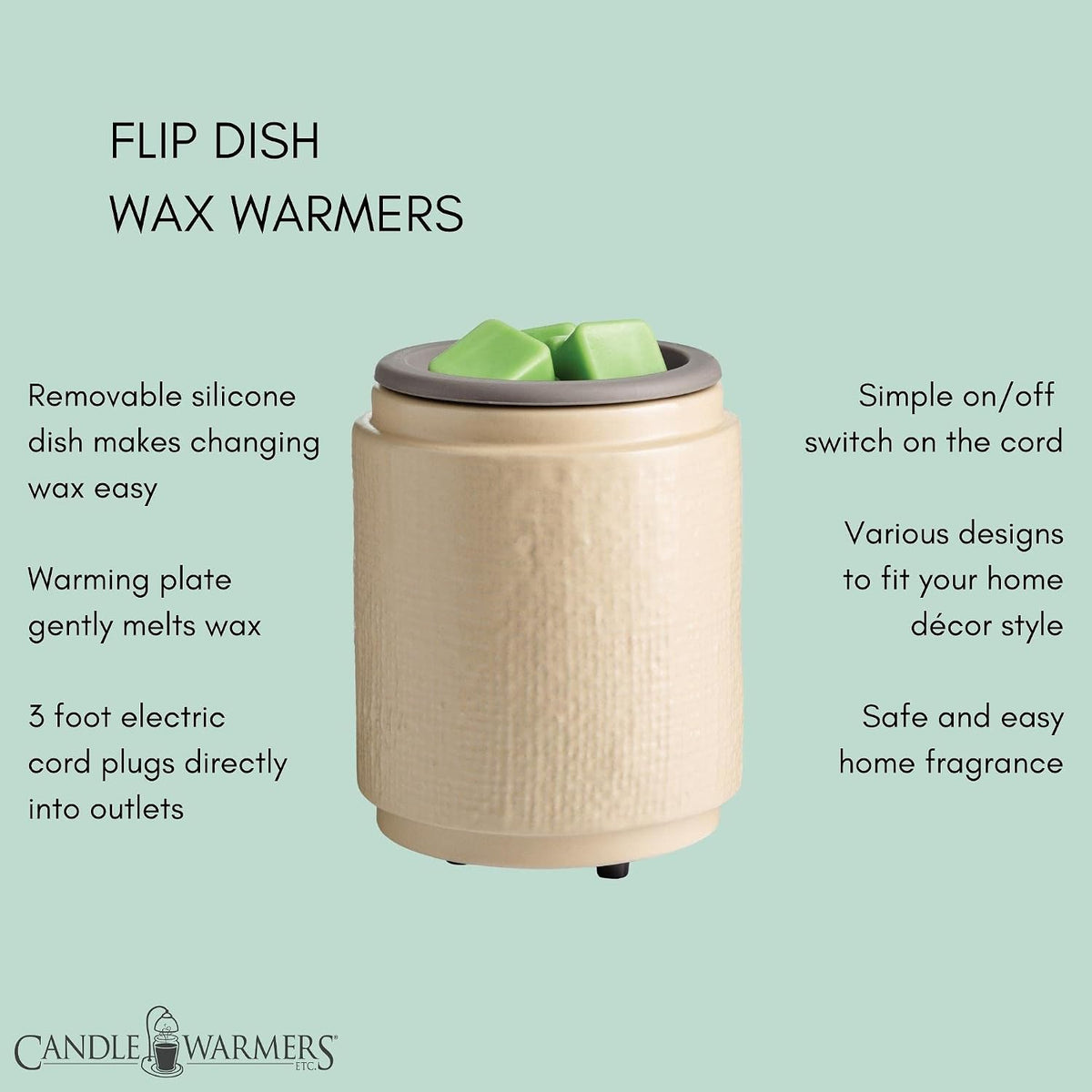CANDLE WARMERS ETC. Wax Melt Fragrance Warmer for Scented Wax Melts, Cubes, Tarts with Silicone Dish Top|Natural Linen Cream Ceramic