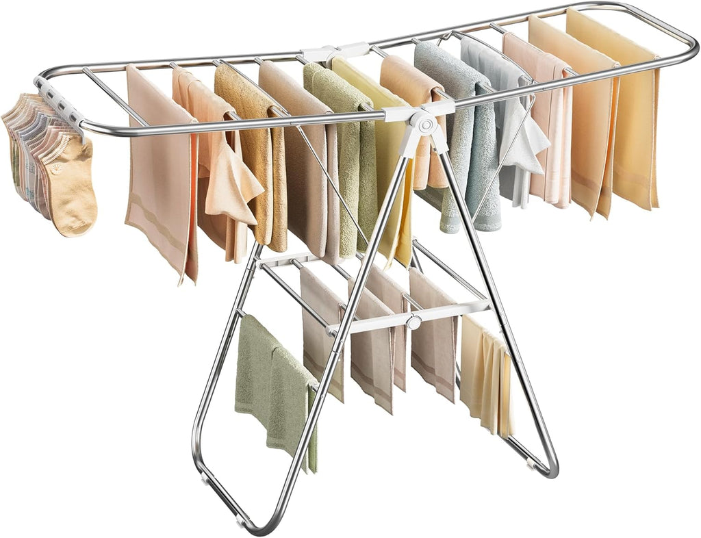 SONGMICS Clothes Drying Rack, Foldable Metal Airer, 19.3 x 51.2 x 39.4 in