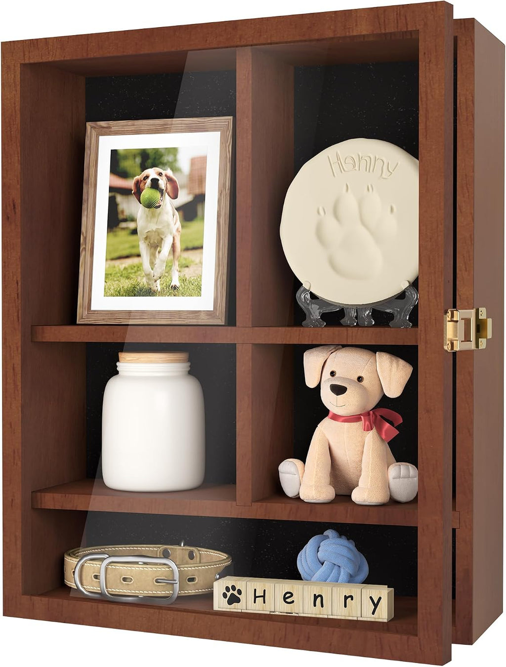 Pet Memorial Shadow Box, Dog Memorial Shadow Box with Adjustable Shelves & Pin-Back Board, Wooden Pet Memorial Box for Ashes, Photos & Keepsakes, Loss of Pet Sympathy Gift, in Memory of Dog Brown